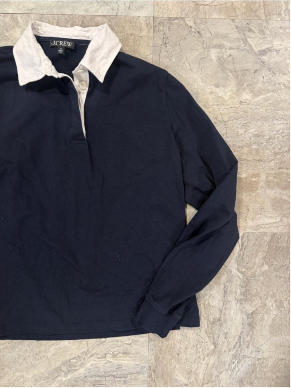 J Crew Women’s Navy Rugby Long Sleeve Polo Shirt Size L